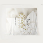 アイボリー開花およびエレガント金ゴールドスクリプトブライダルシャワー タペストリー (正面(横))