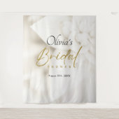 アイボリー開花およびエレガント金ゴールドスクリプトブライダルシャワー タペストリー (正面)