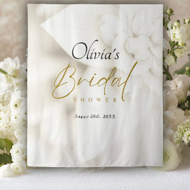 アイボリー開花およびエレガント金ゴールドスクリプトブライダルシャワー タペストリー