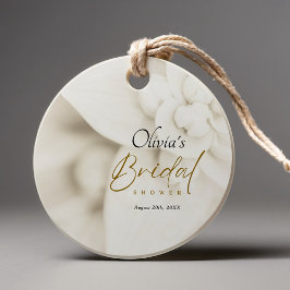 アイボリー開花およびエレガント金ゴールドスクリプトブライダルシャワー フェイバータグ