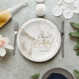 アイボリー開花およびエレガント金ゴールドスクリプトブライダルシャワー ペーパープレート