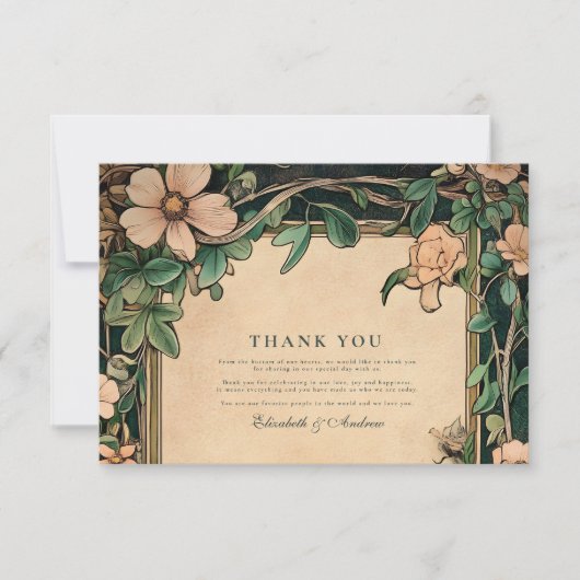 アイボリー開花アールヌーボー結婚ズ サンキューカード (正面)
