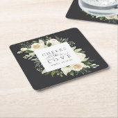 アイボリー開花フローラフレーム「愛への応援」結婚の スクエアペーパーコースター (アングル)