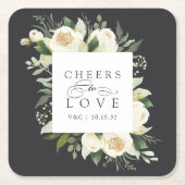 アイボリー開花フローラフレーム「愛への応援」結婚の スクエアペーパーコースター (正面)