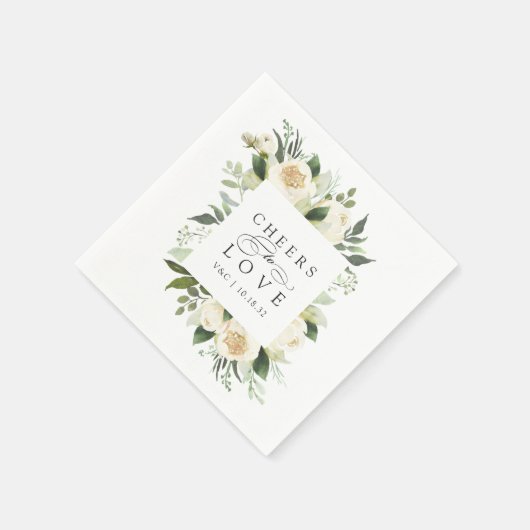 アイボリー開花フローラフレーム「愛への応援」結婚の スタンダードカクテルナプキン (角)