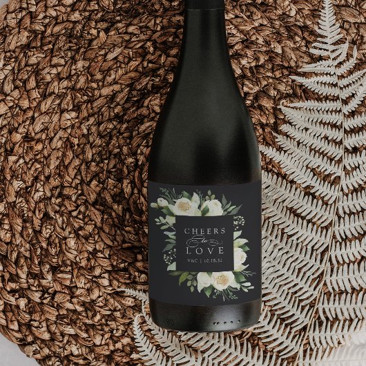 アイボリー開花フローラフレーム「愛への応援」結婚の ワインラベル