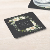 アイボリー開花 |パーソナライズされたフローラフレ結婚ーム スクエアペーパーコースター (アングル)