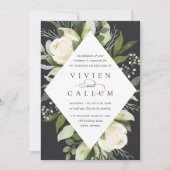 アイボリー開花 |幾何学的フローラフレ結婚ーム 招待状 (正面)