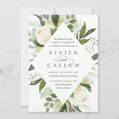アイボリー開花 |幾何学的フローラフレ結婚ーム 招待状 (正面)