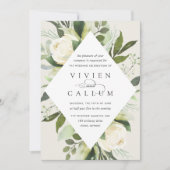 アイボリー開花 |幾何学的フローラフレ結婚ーム 招待状 (正面)