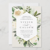 アイボリー開花 |幾何学的フローラフレ結婚ーム 招待状 (正面)