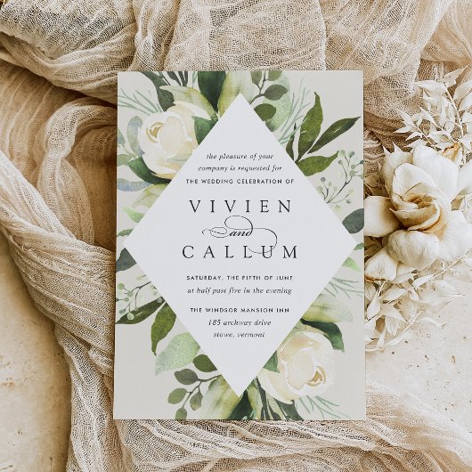 アイボリー開花 |幾何学的フローラフレ結婚ーム 招待状