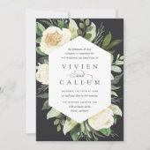 アイボリー開花 |幾何学的フローラフレ結婚ーム 招待状 (正面)