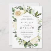 アイボリー開花 |幾何学的フローラフレ結婚ーム 招待状 (正面)