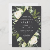 アイボリー開花 |幾何学的フローラフレ結婚ーム 招待状 (正面)