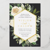 アイボリー開花 |幾何学的フローラフレ結婚ーム 箔招待状 (正面)