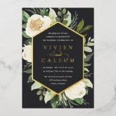 アイボリー開花 |幾何学的フローラフレ結婚ーム 箔招待状 (正面)