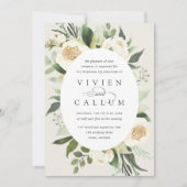 アイボリー開花 |楕円形フレーム水彩フローラ結婚ズ 招待状 (正面)