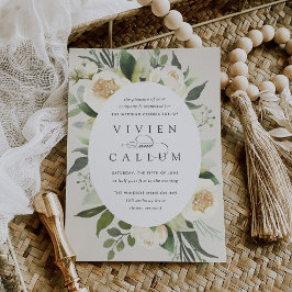 アイボリー開花 |楕円形フレーム水彩フローラ結婚ズ 招待状