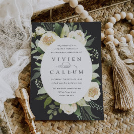 アイボリー開花 |楕円形フレーム水彩フローラ結婚ズ 招待状