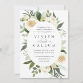 アイボリー開花 |楕円形フレーム水彩フローラ結婚ズ 招待状 (正面)