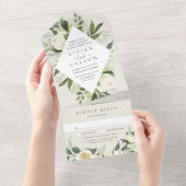 アイボリー開花 |水彩フローラフレ結婚ーム オールインワン招待状 (貼ってはがせる)