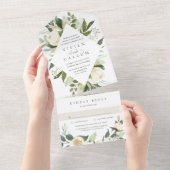 アイボリー開花 |水彩フローラフレ結婚ーム オールインワン招待状 (貼ってはがせる)