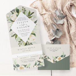 アイボリー開花 |水彩フローラフレ結婚ーム オールインワン招待状
