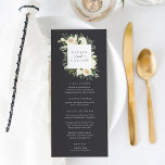 アイボリー開花 |水彩フローラフレ結婚ーム メニュー<br><div class="desc">当社のアイボリー開花水彩フローラ結婚コレクションは、繊細な水の色の緑絵を描、ユーカリの葉、緑の植物性の葉と白とアイボリーの牡丹の花を特徴としている。あなたの食事の選択と、あなたの名前を上に、これらのエレガントな結婚式の披露宴ディナーメニューをパーソナライズ。</div>