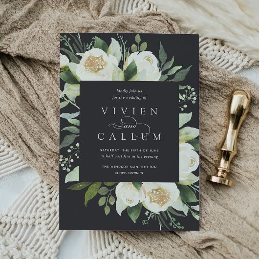 アイボリー開花 |水彩フローラフレ結婚ーム 招待状