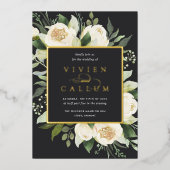 アイボリー開花 |水彩フローラフレ結婚ーム 箔招待状 (正面)
