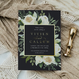 アイボリー開花 |水彩フローラフレ結婚ーム 箔招待状
