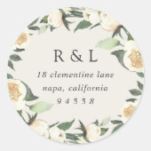アイボリー開花 |水彩フローラ差出人住所 ラウンドシール (正面)