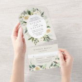 アイボリー開花 |水彩フローラ楕円フレ結婚ーム オールインワン招待状 (貼ってはがせる)