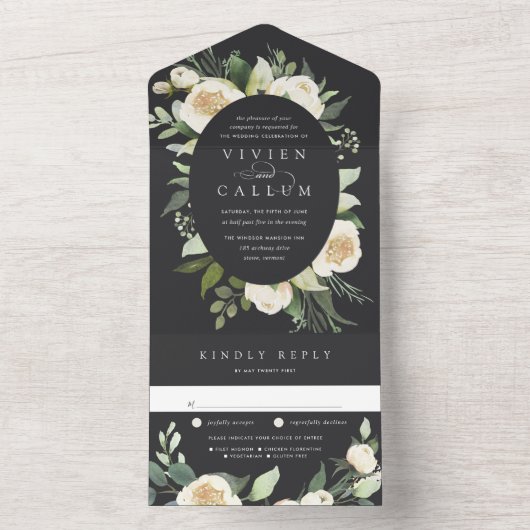 アイボリー開花 |水彩フローラ楕円フレ結婚ーム オールインワン招待状 (内側)