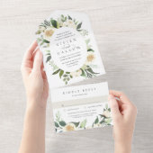 アイボリー開花 |水彩フローラ楕円フレ結婚ーム オールインワン招待状 (貼ってはがせる)