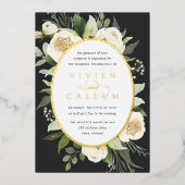 アイボリー開花 |水彩フローラ楕円フレ結婚ーム 箔招待状 (正面)