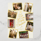 アイボリー非常にメリークリスマスツリー写真コラージュ 箔シーズンカード (正面)