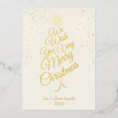 アイボリー非常にメリークリスマスツリー家族の手紙 箔シーズンカード (正面)