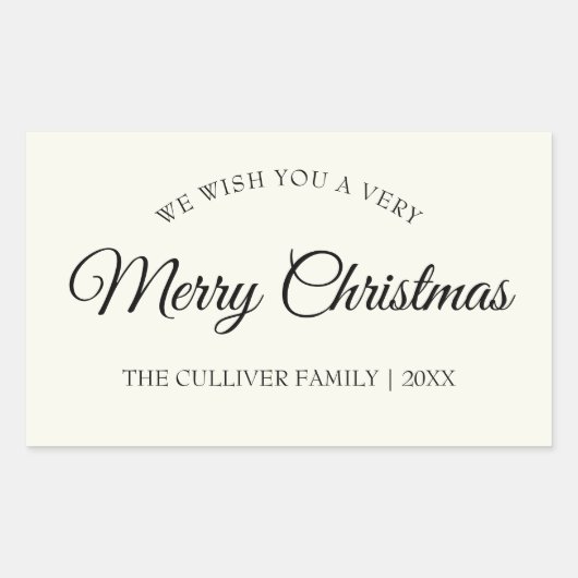 アイボリー非常にメリークリスマスファミリー名ギフトラベル 長方形シール (正面)