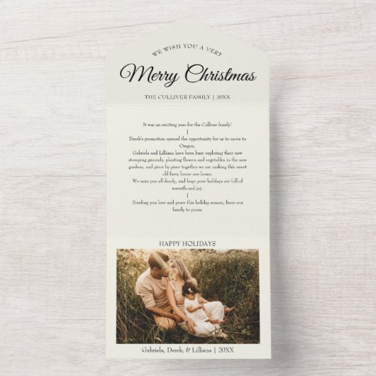 アイボリー非常に陽気なクリスマスの手紙の涙オフ写真 オールインワン招待状 (内側)