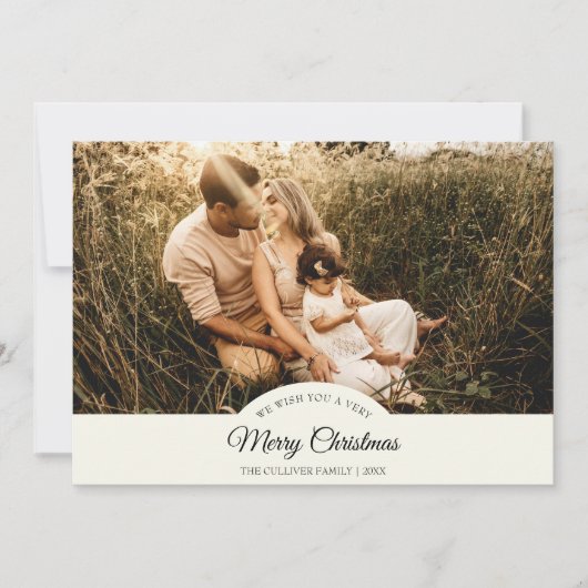 アイボリー非常に陽気なクリスマス4写真水平 シーズンカード (正面)