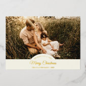 アイボリー非常に陽気なクリスマス4写真水平 箔シーズンカード (正面)