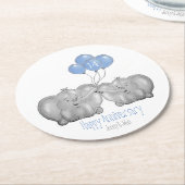 アイボリー14周年結婚記念象カップル ラウンドペーパーコースター (アングル)