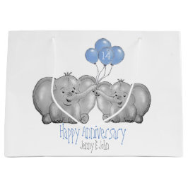 アイボリー14周年結婚記念象カップル ラージペーパーバッグ