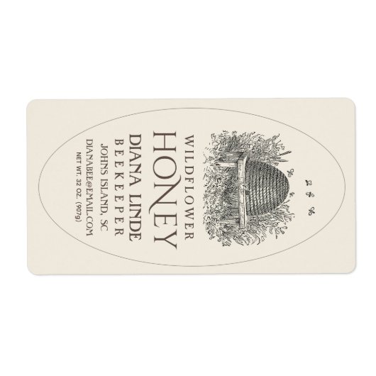 アイボリー16ozクイーンラインハニーラベルヴィンテージスケッチV3 ラベル (正面)