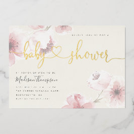 アイボリー |さくらんぼ金ゴールドフローラ赤ちゃんシャワー 箔招待状