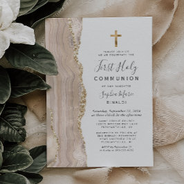 アイボリー アゲート ゴールド グリッター 初めての聖体拝領 招待状