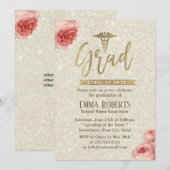 アイボリー エレガント フラワー ゴールド 医療 看護師 卒業 招待状 (正面/裏面)