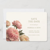 アイボリー&オリーブグリーンバラ日付を保存 招待状 (正面)